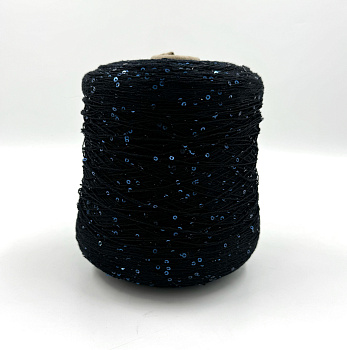 Пряжа Cotton Paillettes, D&C Yarns, хлопок, цвет черный с синими пайетками